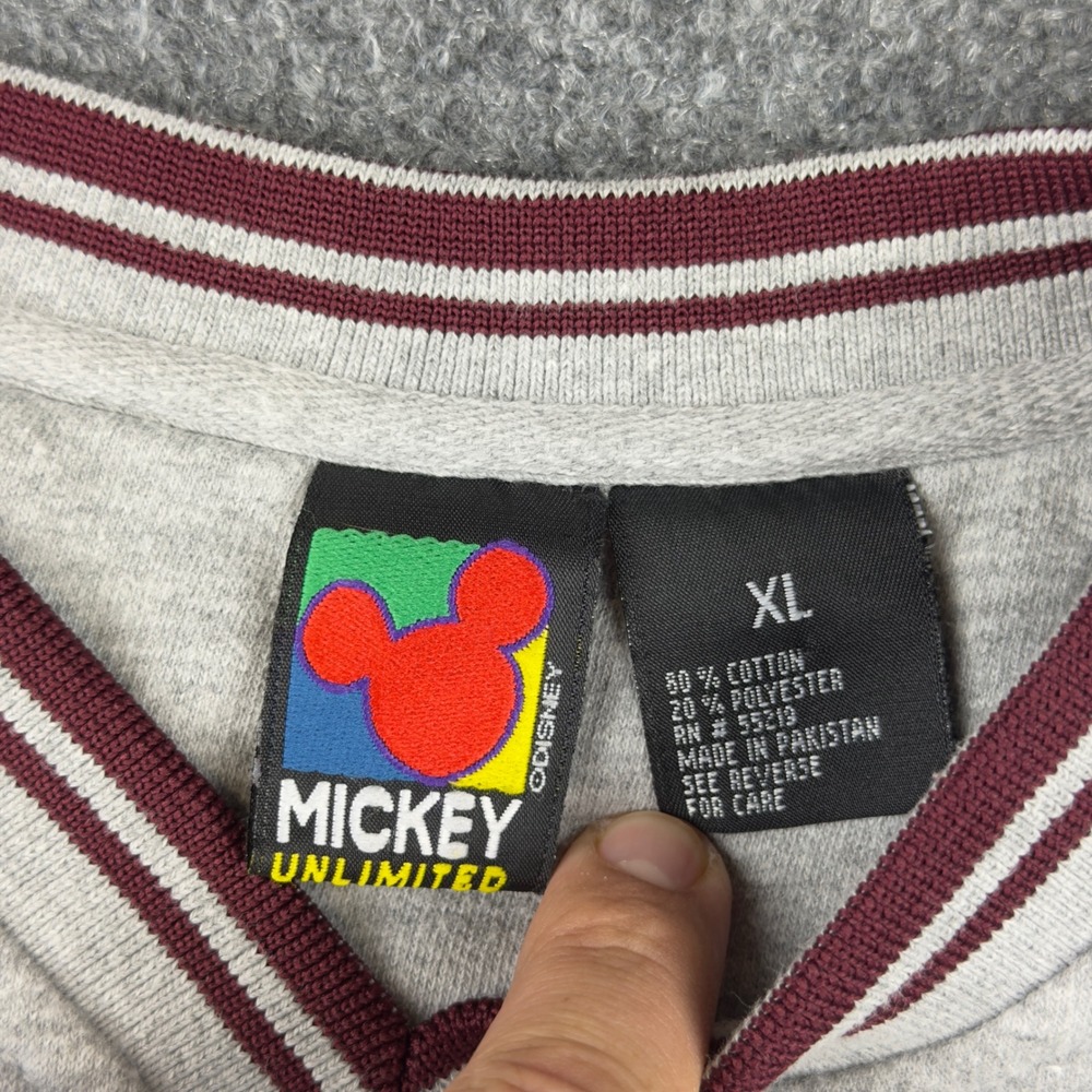 Vintage Mickey Unlimited V Neck Sweatshirt Gray Embroidered XL Jerry Leigh - Picture 3 of 9